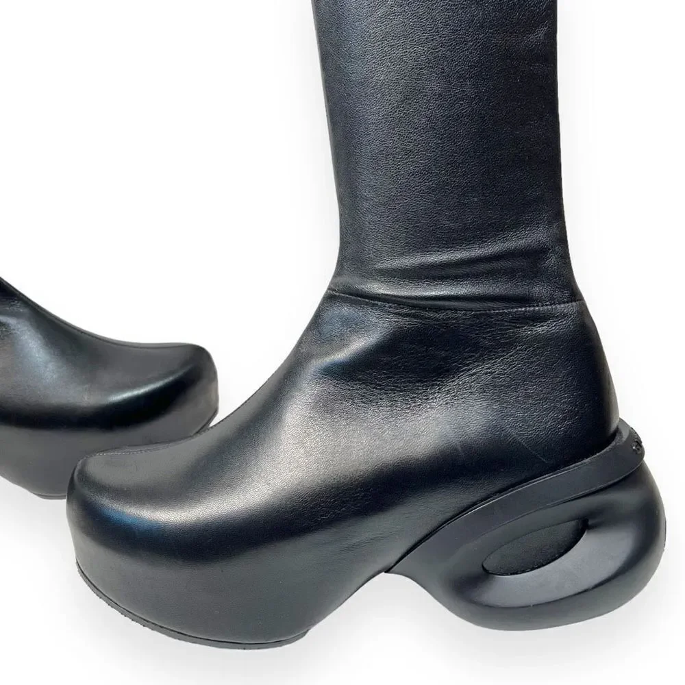 GIVENCHY G-Clog Lambskin Black Leather Over-the-knee Vouge Runway Boots Size 39